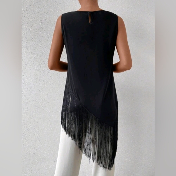 Fringe Asymmetrical Hem Tank,Sleeveless Tops - Picture 2 of 6